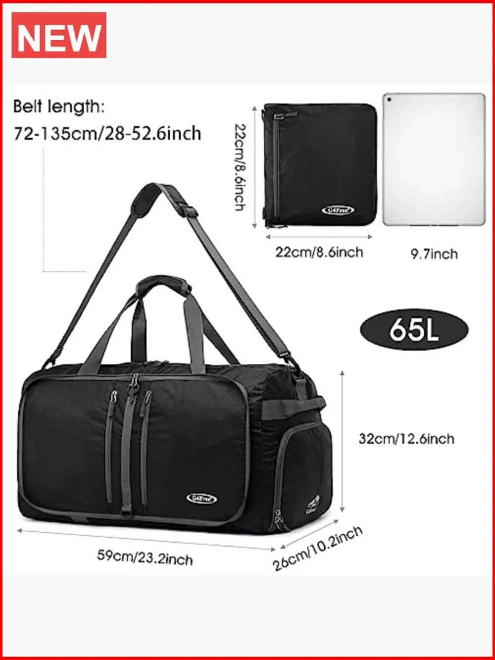 Foldable Duffel Bag, Water-Repellent Travel Backpack, Lightweight Carry-On for